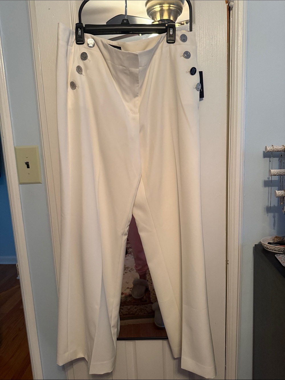 Karl Lagerfeld Cream Wide-Leg High-Waist Pants with Button Accents